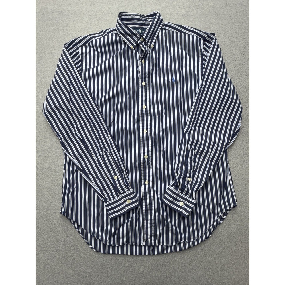 Ralph Lauren Shirt Mens Large Blue Stripe Long Sleeve Button Down Classic Fit
